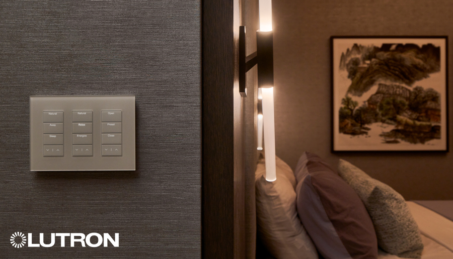 Image courtesy of Lutron. The on-wall keypad displays custom lighting settings such as Energize, Natural, and Away.